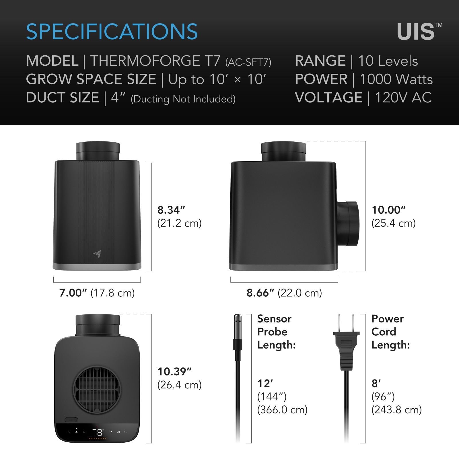 THERMOFORGE S7, Environmental Plant Heater 1000W, Precise PTC 10 Heating Levels