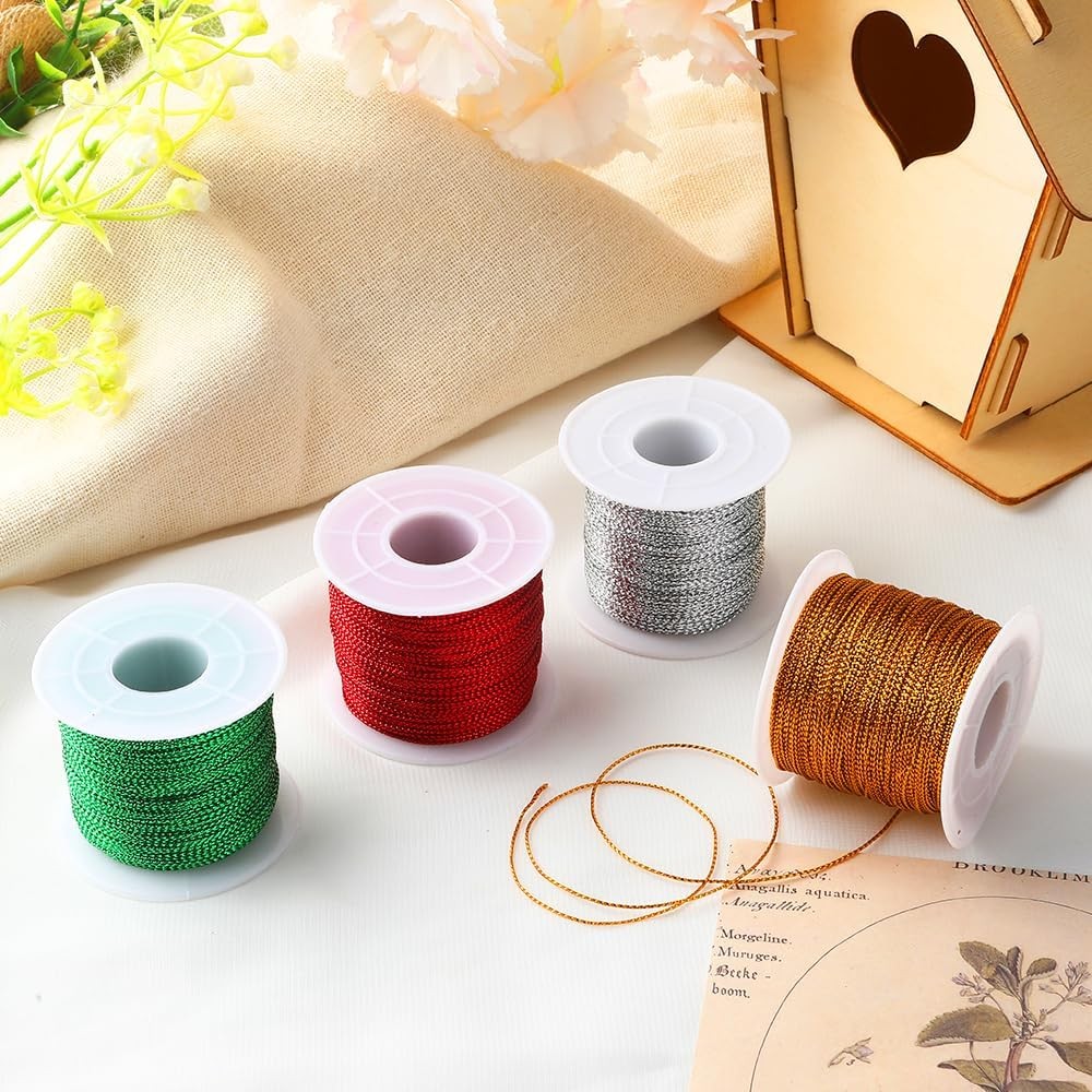 Metallic Cord 436 Yard 4 Pcs, Gold+Silver+Red+Green, Gold+silver+red+green