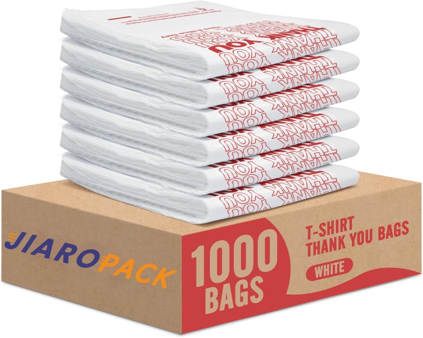 1000-2000 Thank You T-Shirt Bags 12" x 6.5" x 21", Plastic Grocery Shopping Bags
