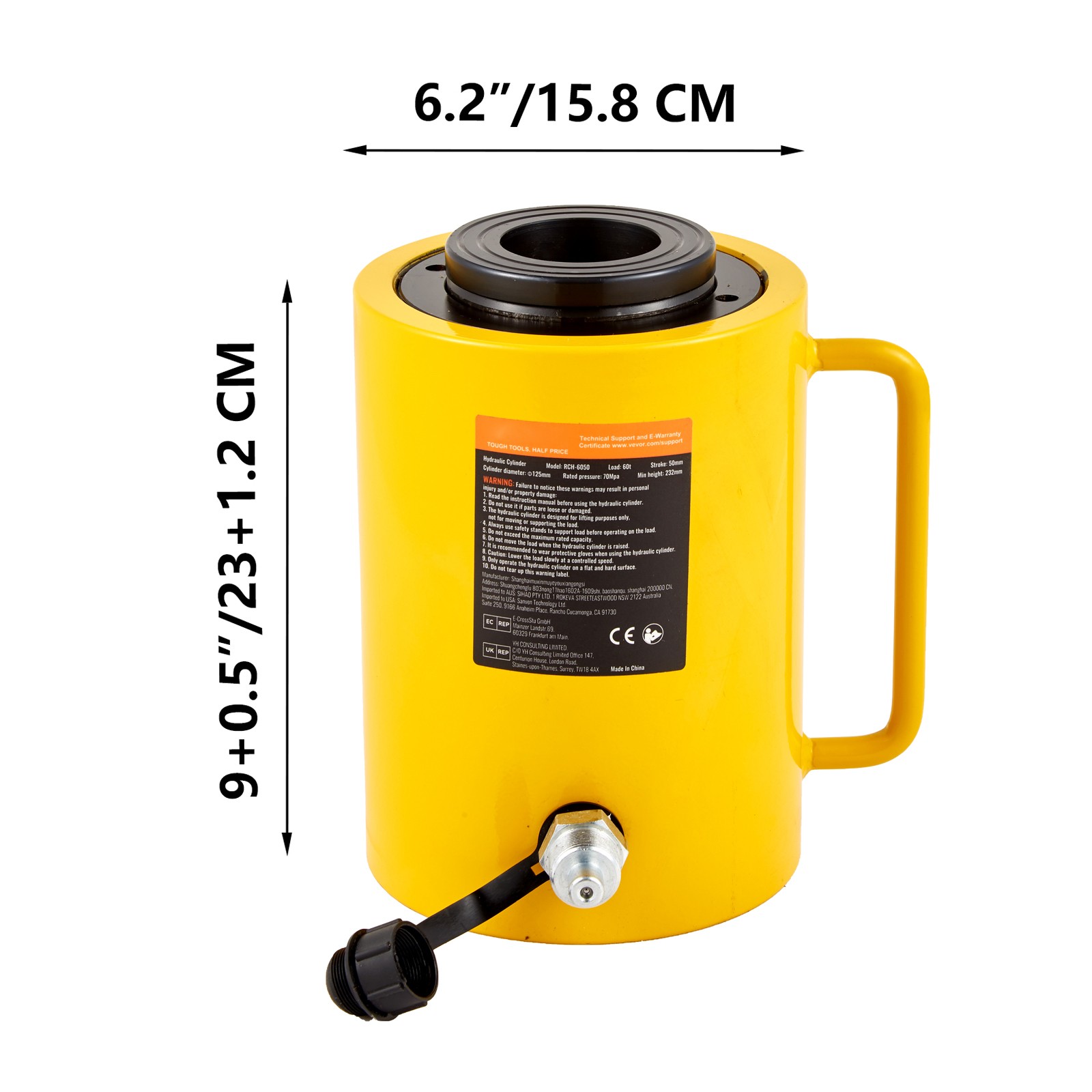 VEVOR 60 Ton 50mm / 4in Stroke Hollow Plunger Hydraulic Cylinder Jack