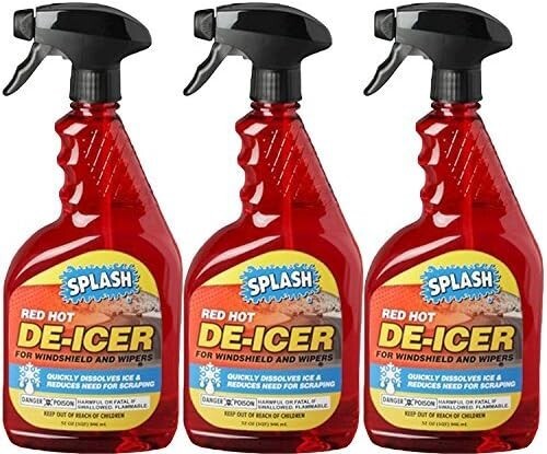 SPLASH Red Hot De-icer Windshield and Wipers Trigger Spray 32 Ounces - 3 Pack