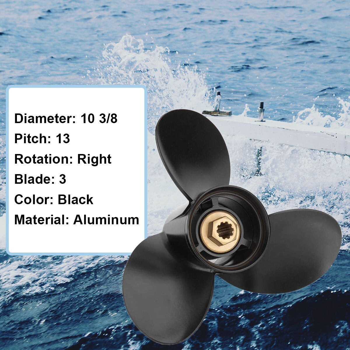 10 3/8x13 Mercury Boat prop 10 Spline 48-19640A40 Fit Mercury 9.9-25 HP,RH