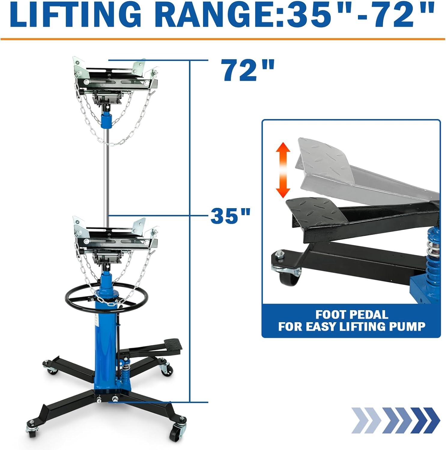 1660 lbs Transmission Jack 2 Stage Hydraulic 35"-72" Adjustable Height w/ 360°