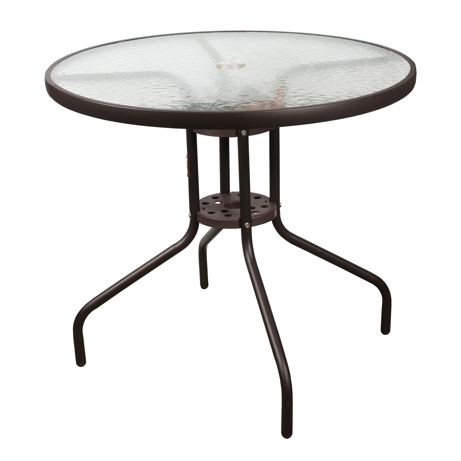 Garden Elements Glass Patio Dining Furniture Round Steel Table, Brown, 31.5"