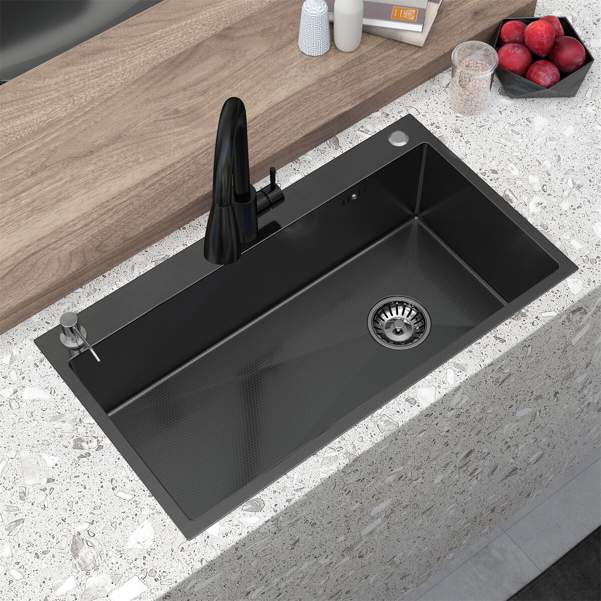 28"/30"/32" Drop In Kitchen Sink Stainless Steel Single Bowl Top Mount Black