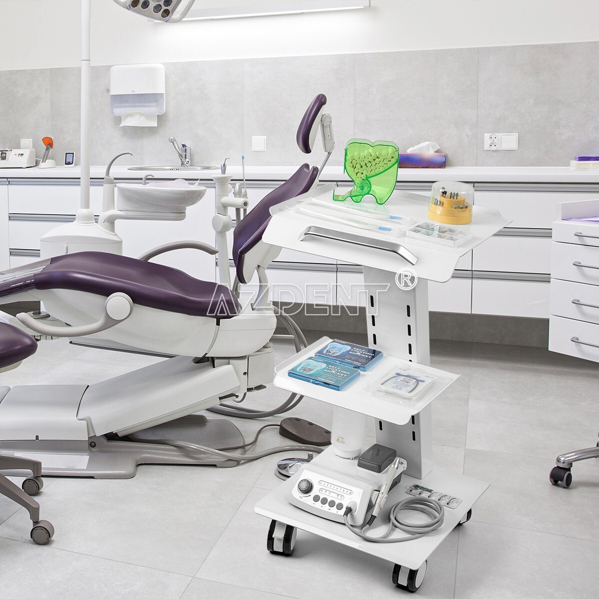 AZDENT Mobile Dental Cart Trolley Cabinet/Portable Delivery Unit Air Compressor