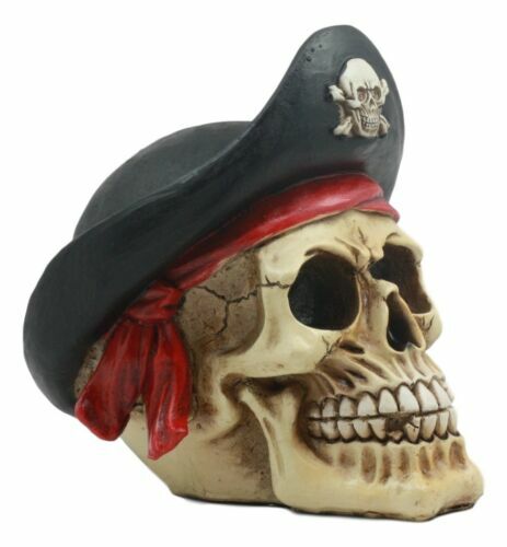 Pirate Captain Hook Marauder Skull With Golden Earring Statue Skeleton Decor