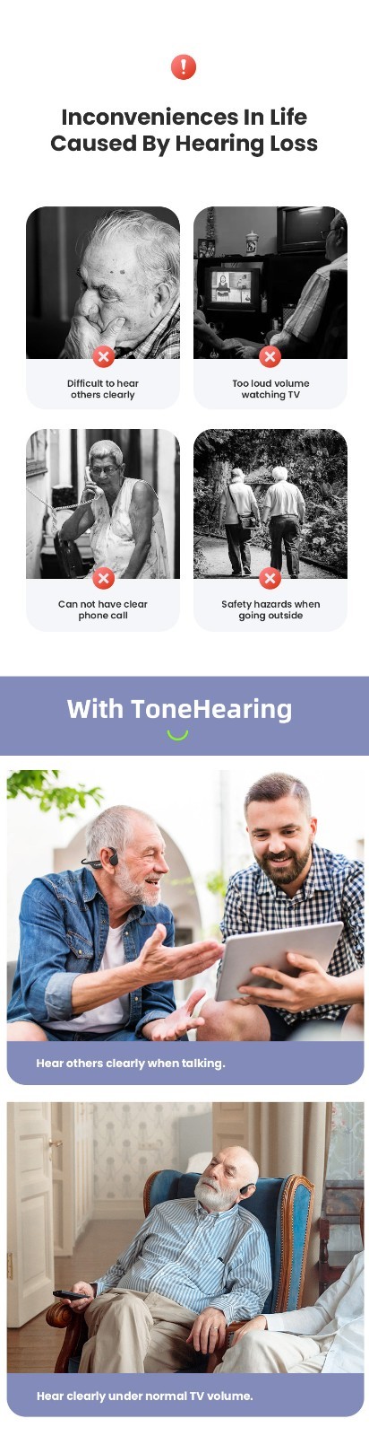 Specially designed noise reducing bone conduction hearing aids for the elderly