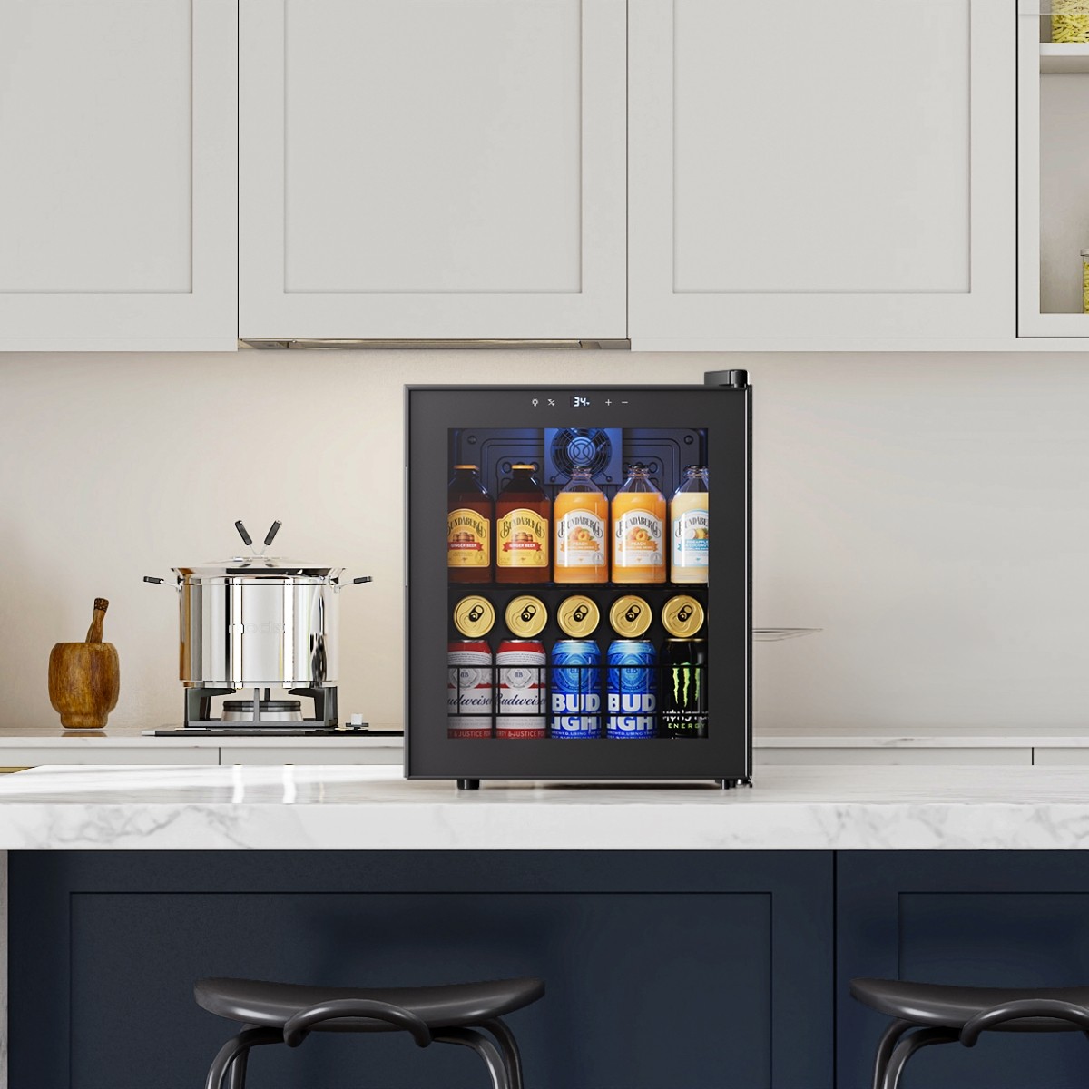 Yeego Beverage Cooler Refrigerator Mini Fridge 65 Cans 34°F-54°F W/Glass Door