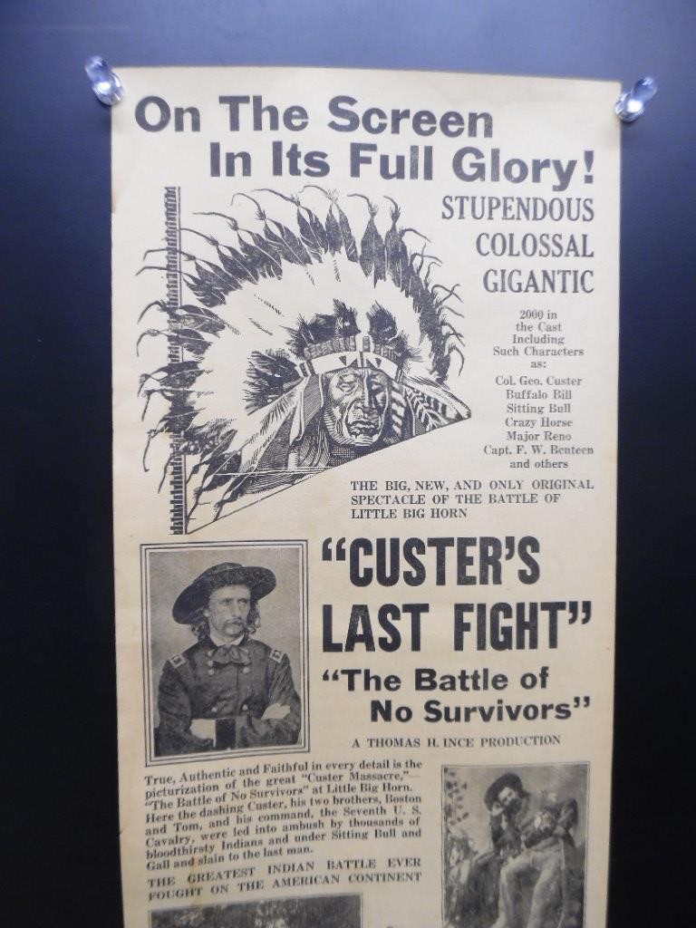 1912 Custer's Last Fight Silent Movie Poster Herald R-1926 Antique Original VG+