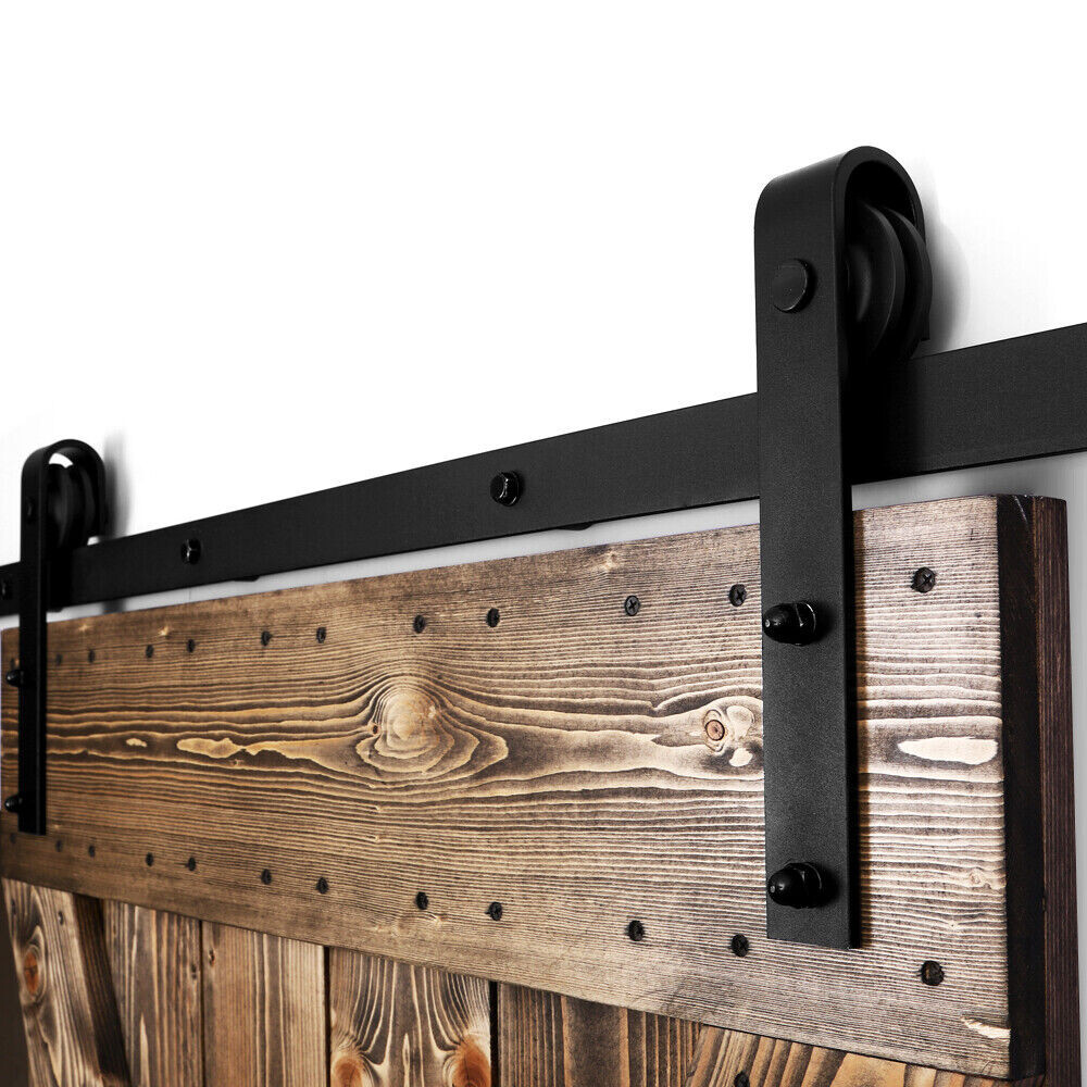 6.6FT Sliding Barn Door Hardware Kit Modern Closet Hang Style Track Rail Black