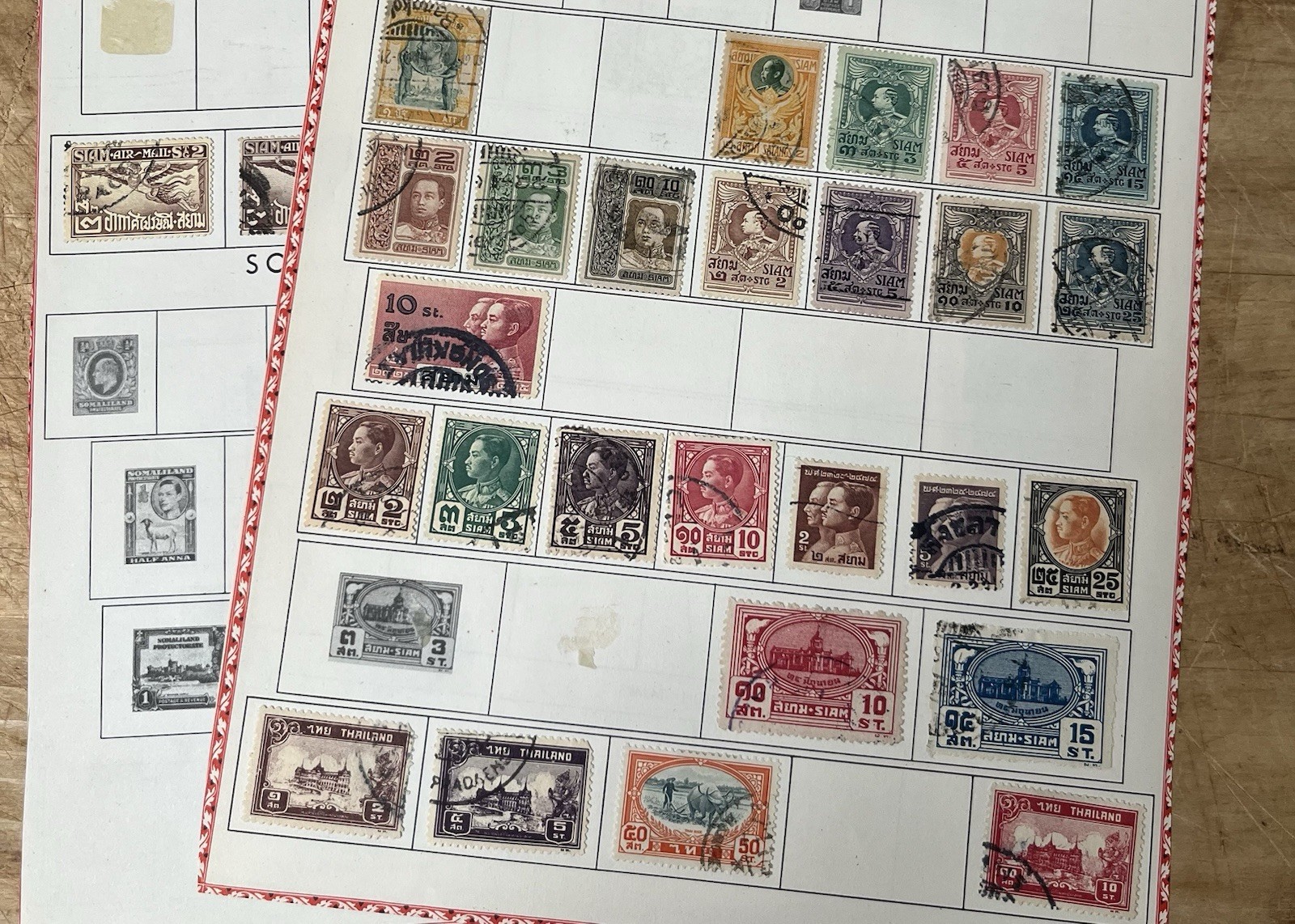 Thailand - Lot Of 34 Vintage Stamps On Old Album Page