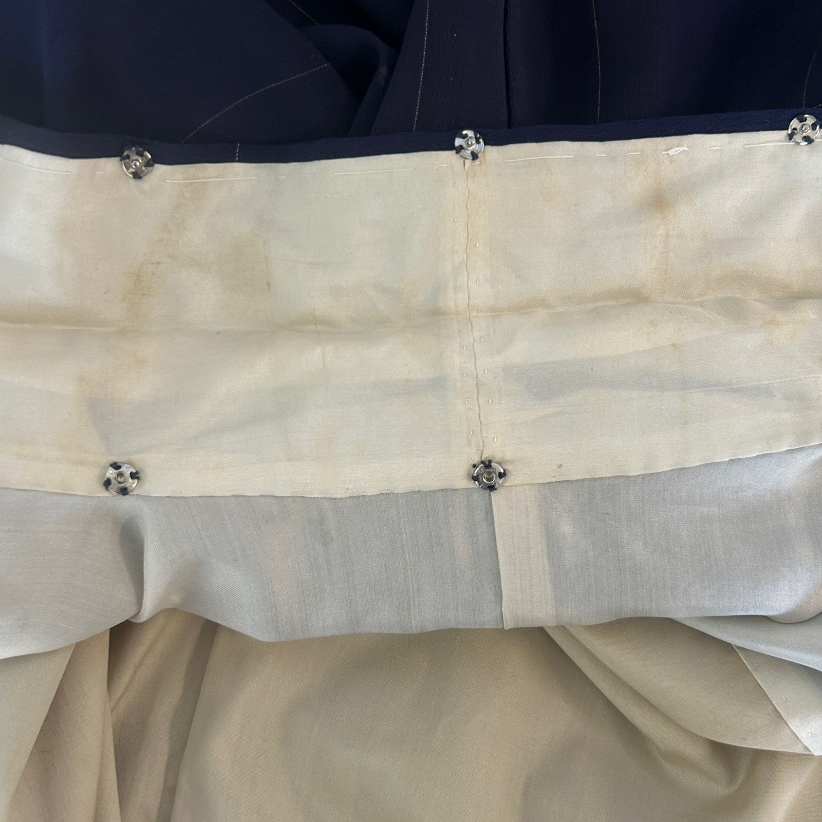 Japanese Vintage Navy Blue Windowpane Full Length Kimono Robe 100% Silk Lined