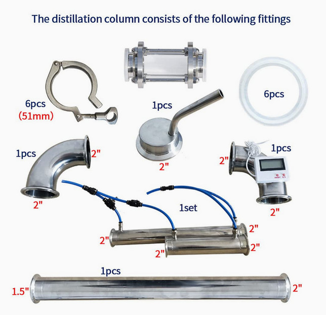 New Still Wine Liquor Tubular Distillation Tower w Sight Glass copper mesh 1.5''