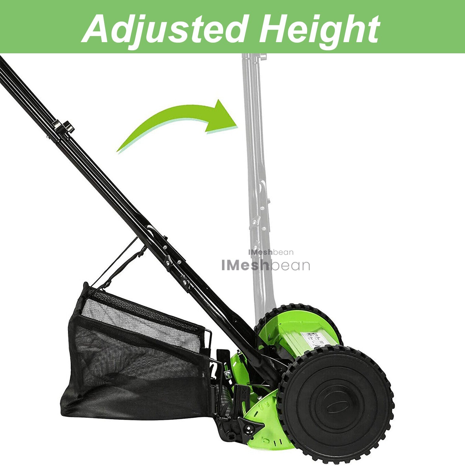 16-Inch 5-Blade Manual Reel Lawn Mower w/Adjustable Cutting and Handle Height
