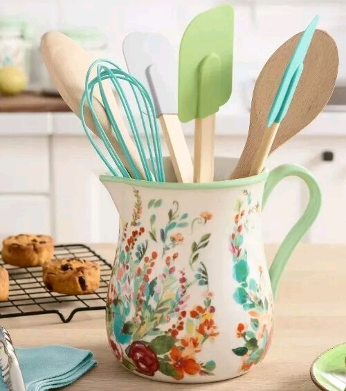 Pioneer Woman ~ PAINTED MEADOW ~ Stoneware ~ Utensil Holder ~ 7.5" x 5.5" x 6.5"