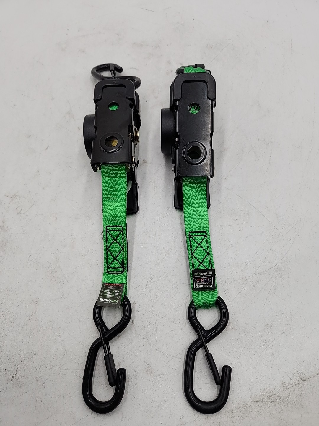 NEW Rhino USA Retractable Ratchet Strap 1" x 10' Green. Lot of 2