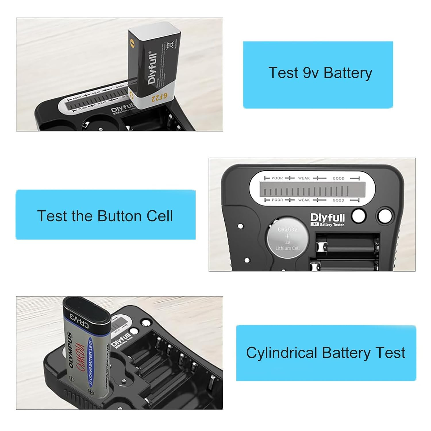Battery Tester, Dlyfull LCD Display Universal Battery Checker for AA AAA C D 9V