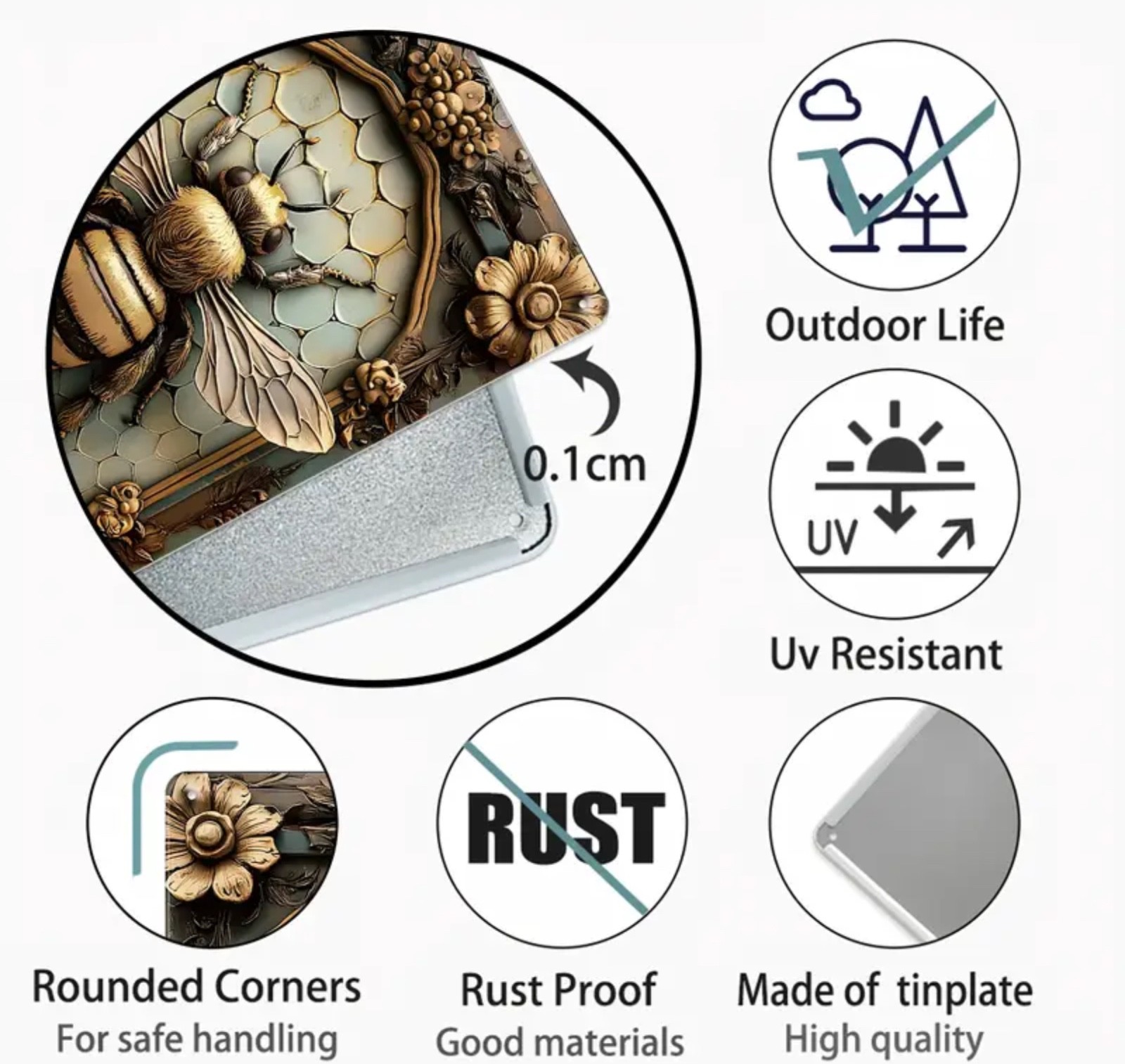 2D Bee design Metal Sign Retro Wall Decor for Bar Cafe NEW 12x8