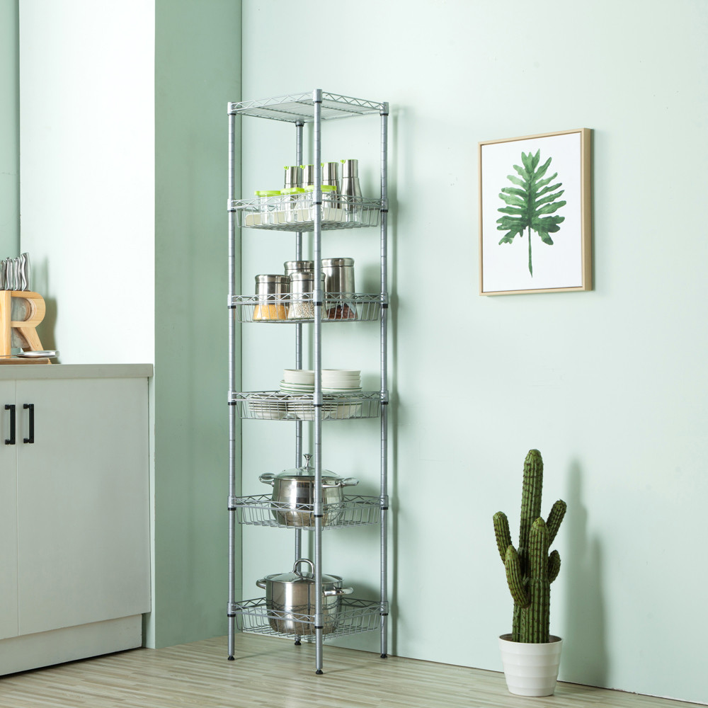 63" 6 Shelf Adjustable Coner Storage Shelving Unit Steel Organizer Wire Rack