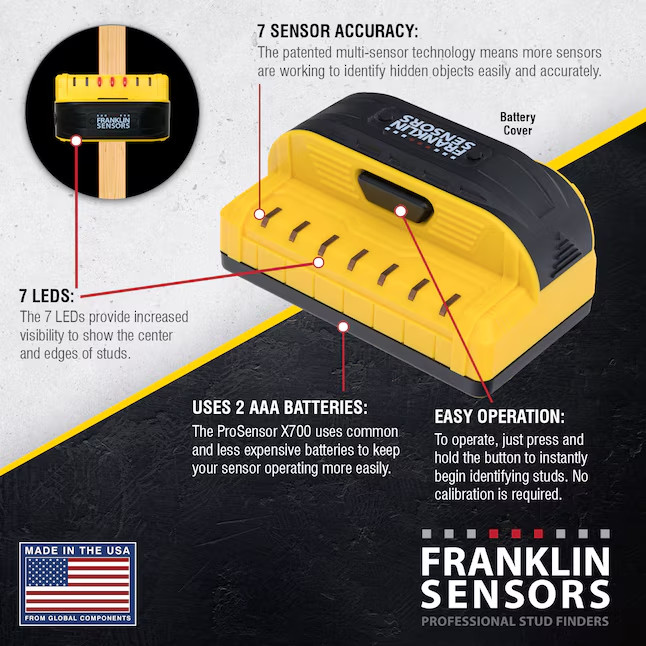 Franklin Sensors X700 Stud Finder 1.5-In Scan Depth Metal & Wood Wall Scanner