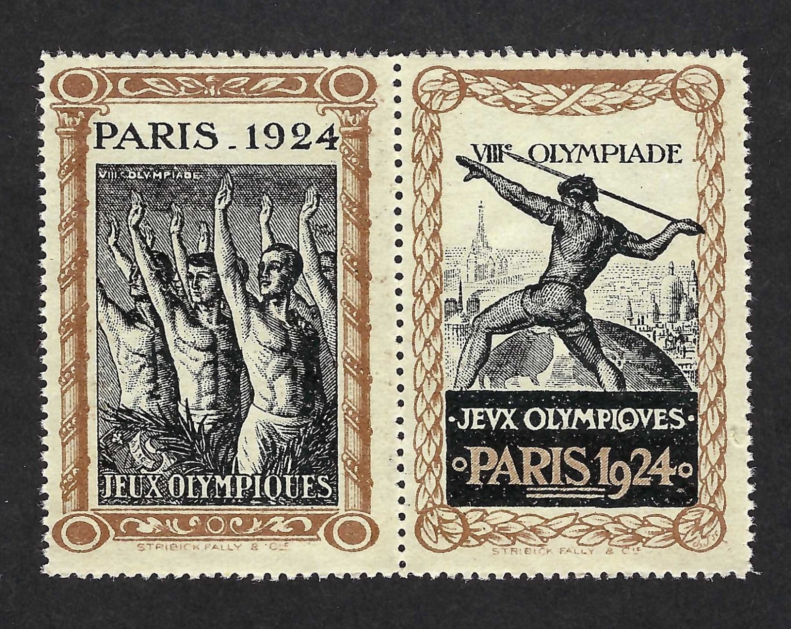 1924 Los Angeles Olympic Games Poster Stamp - Pair (2) - Paris France
