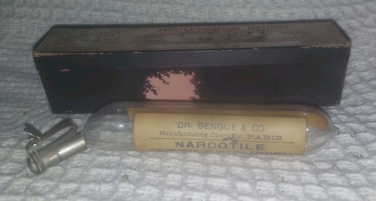 Antique Dr. Bengue Narcotile Ethyl Chloride Glass Ampoule