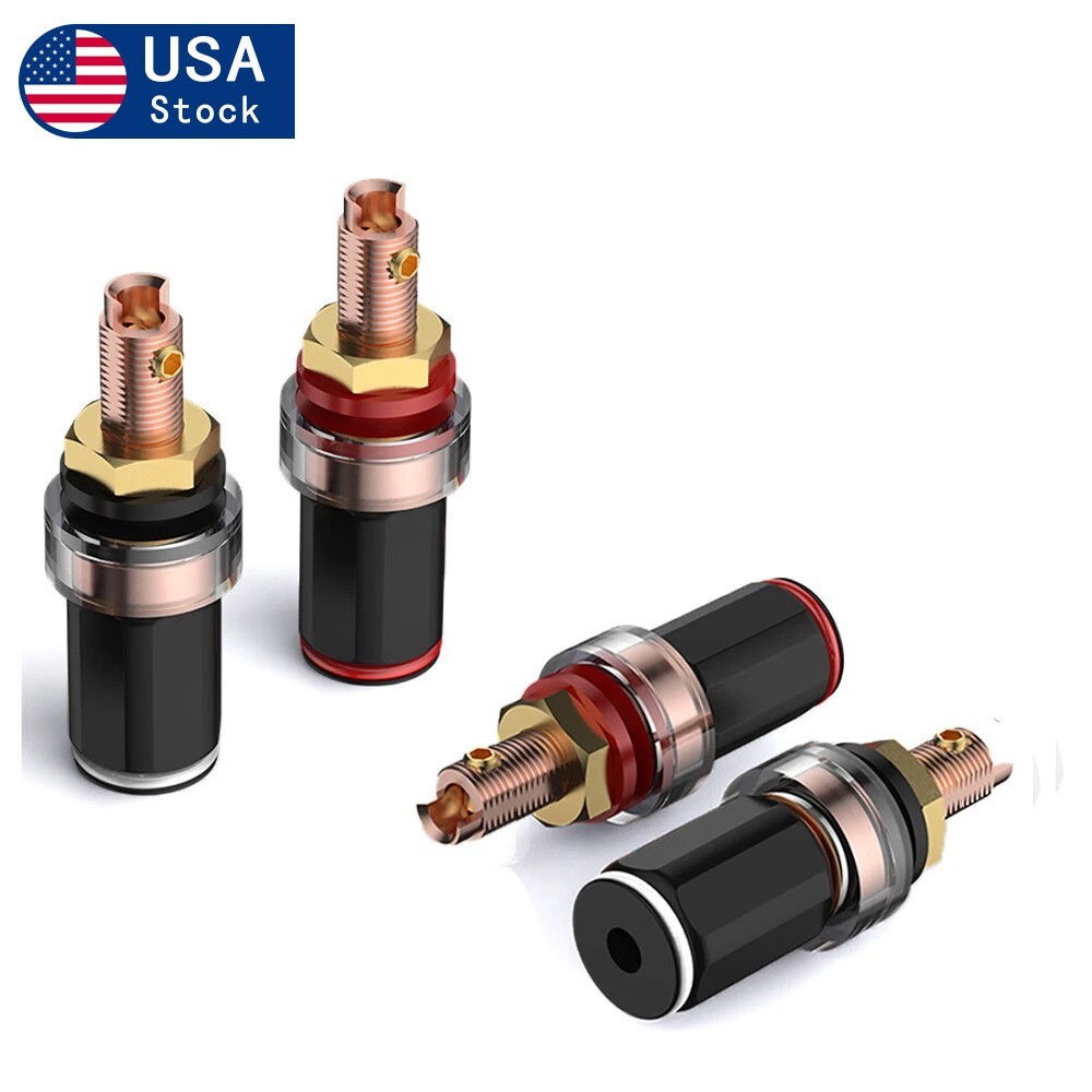 4Pcs Red Copper Plated Binding Post 4mm HiFi Banana Female Speaker Amp Terminal