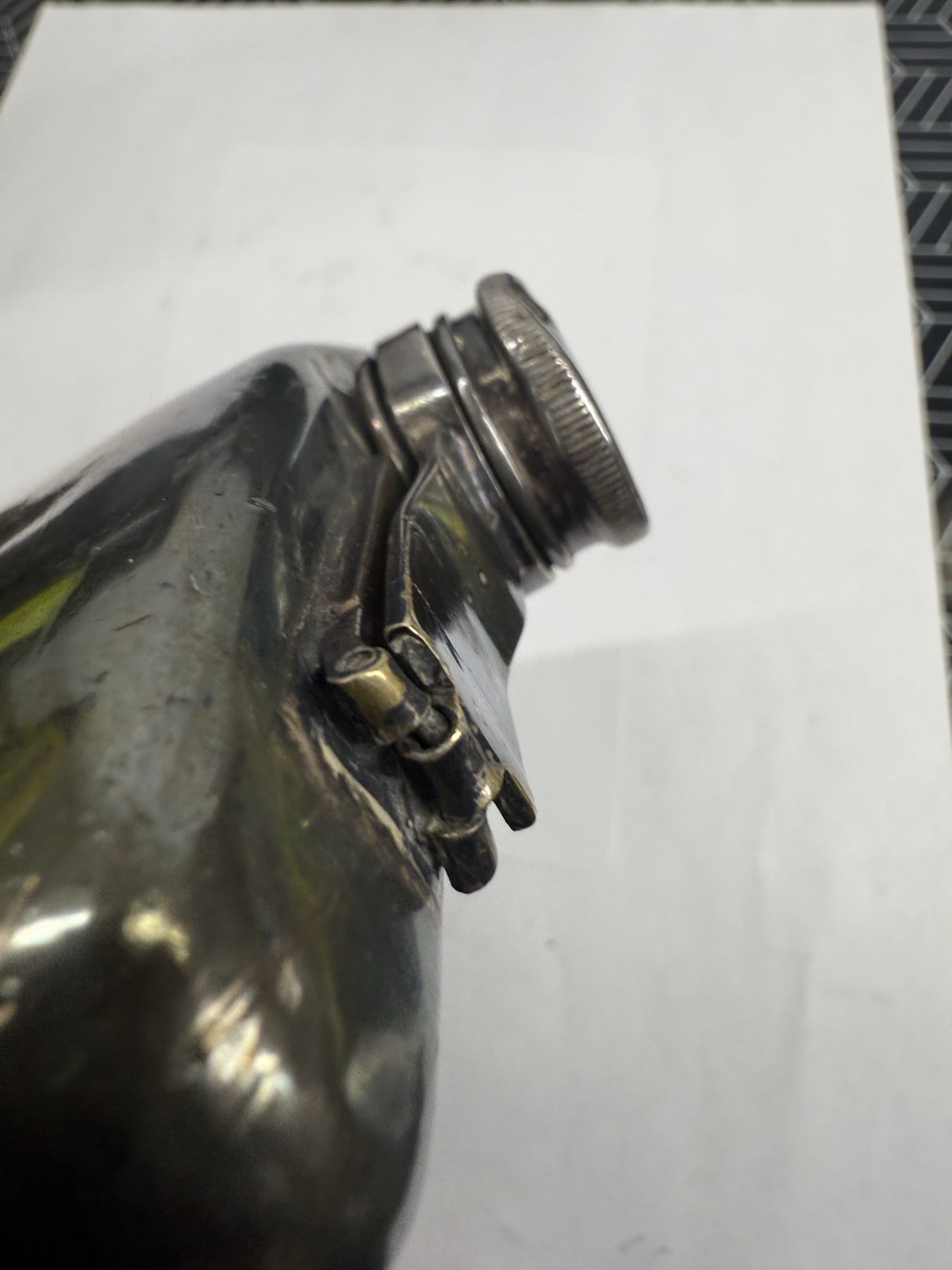 Dented / Damaged MERIDEN B SILVER PLATE Whiskey Flask - Golf Monogram