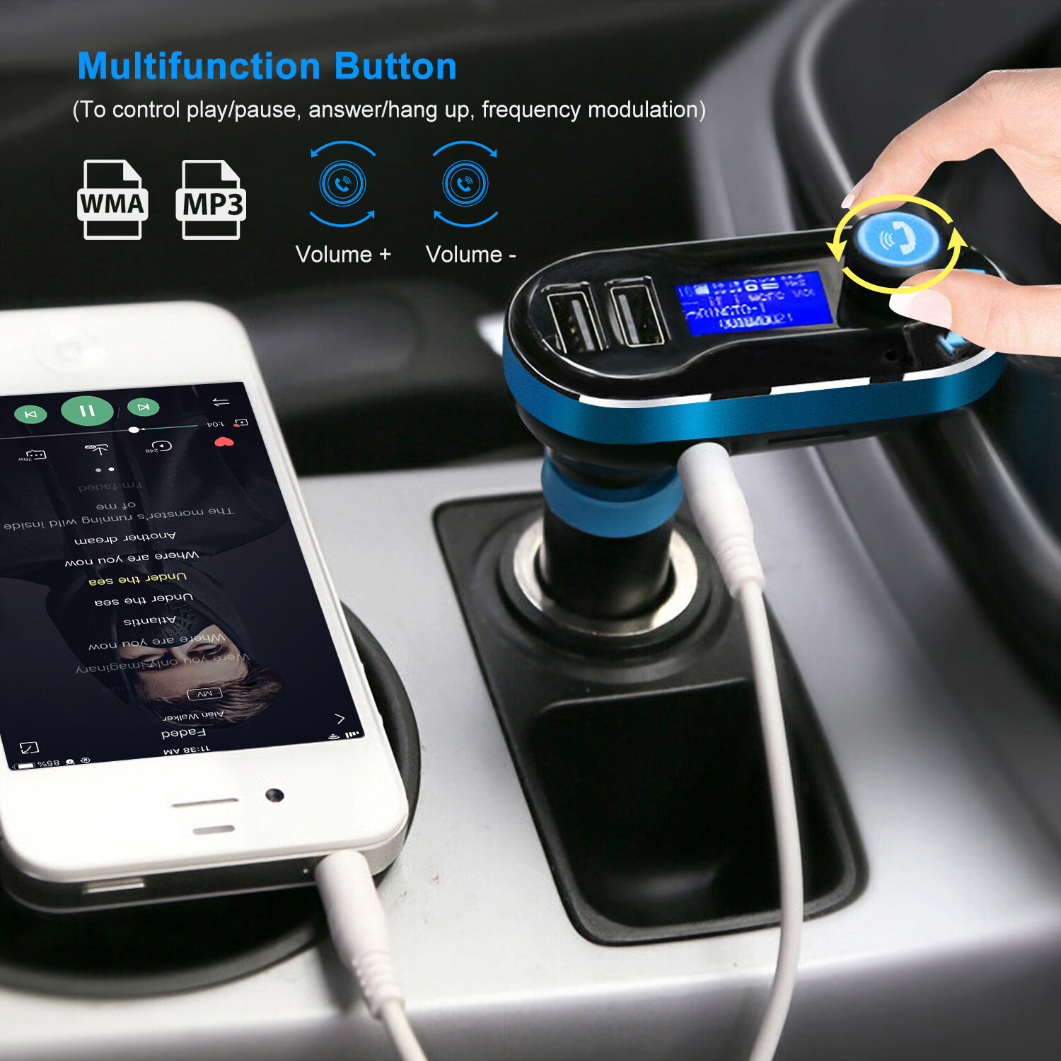 Wireless Car Kit MP3 Player FM Transmitter Radio 2 USB Ports Charger Hands free