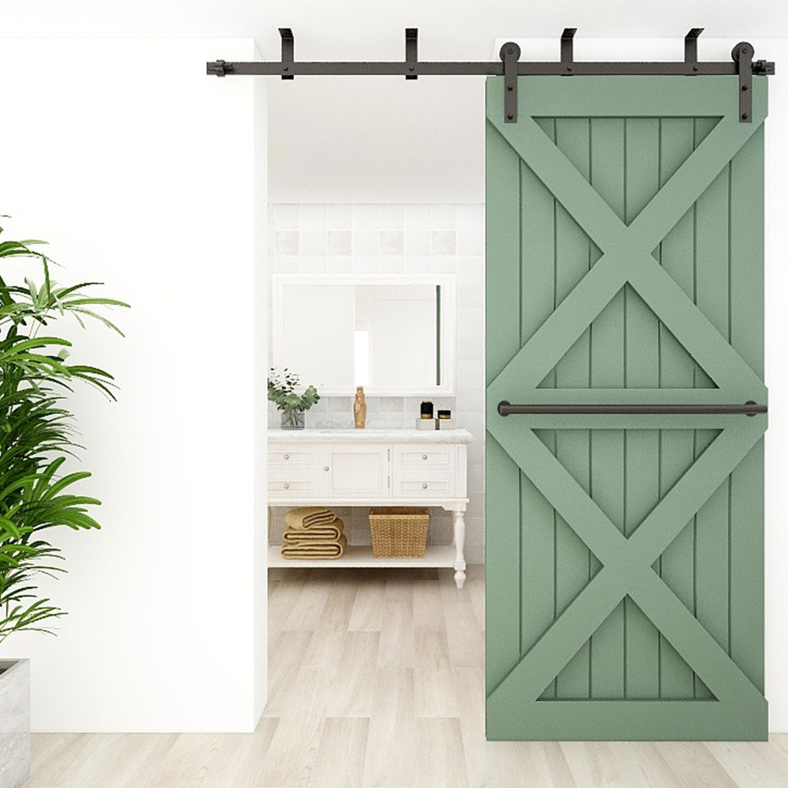 4FT-20FT Sliding Barn Door Hardware Kit Track Roller Closet Ceiling Mount Rail