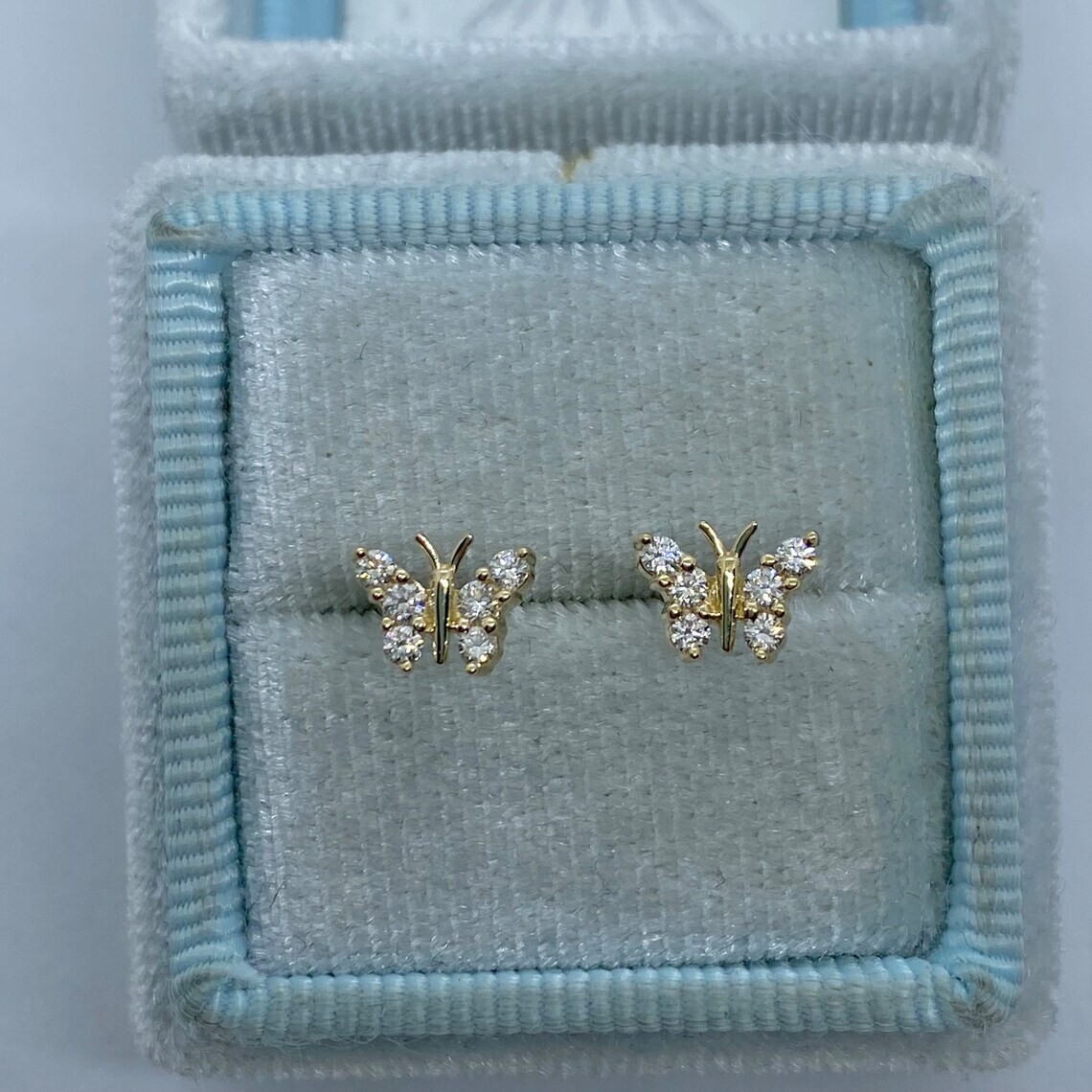 2Ct Round Real Moissanite Dainty Butterfly Stud Earrings 14K Yellow Gold Plated