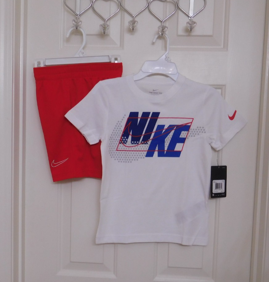 Nike 2-Piece Shirt and Shorts Set Size 6 White Red New Tags