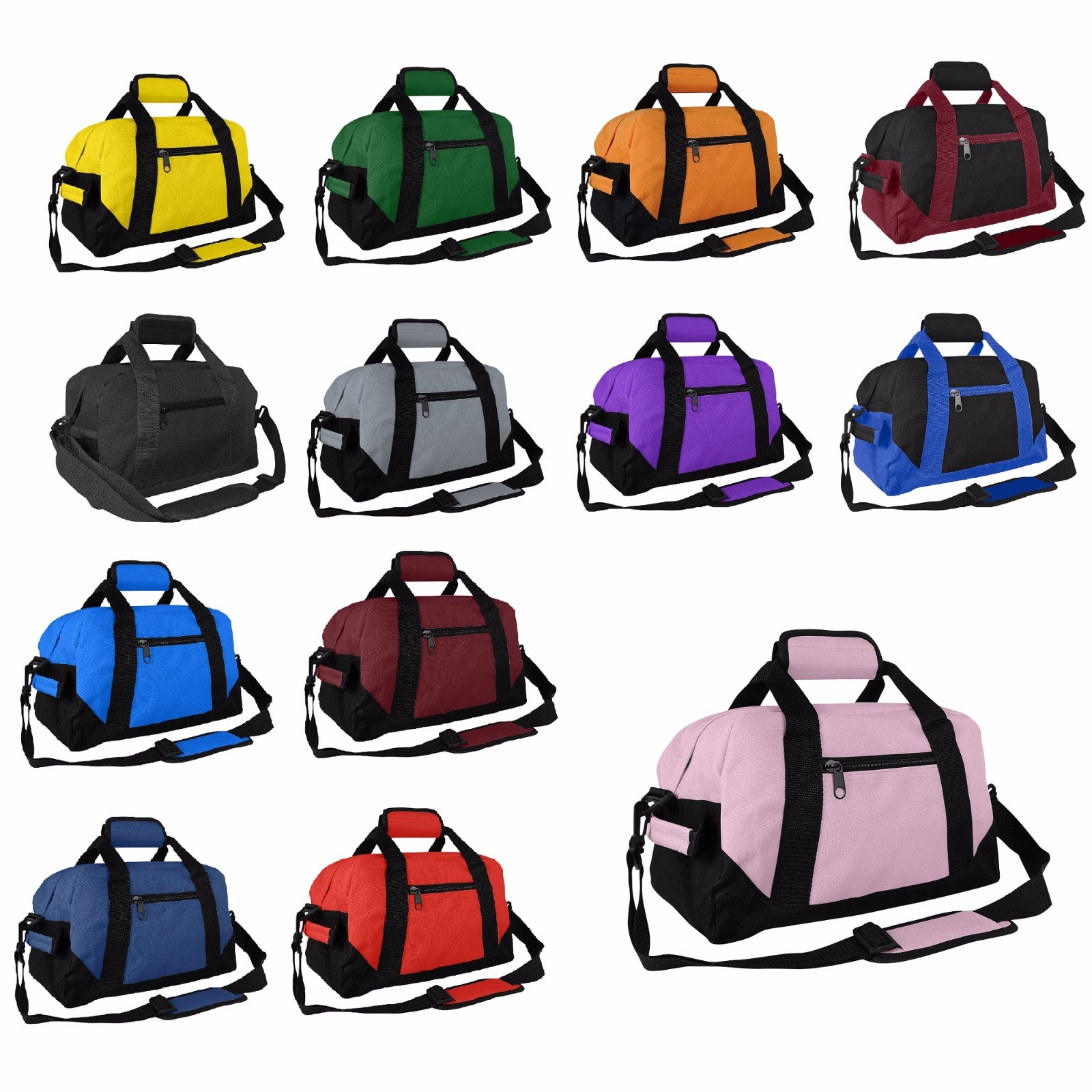 DALIX 14" Duffle Gym Mini Travel Bag Green Black Gray Blue Red Pink Orange