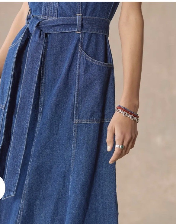 NEW! SUNDANCE LIVING CATALOG Women Poppy Denim Dress Dark Blue Wash Belted SZ 8