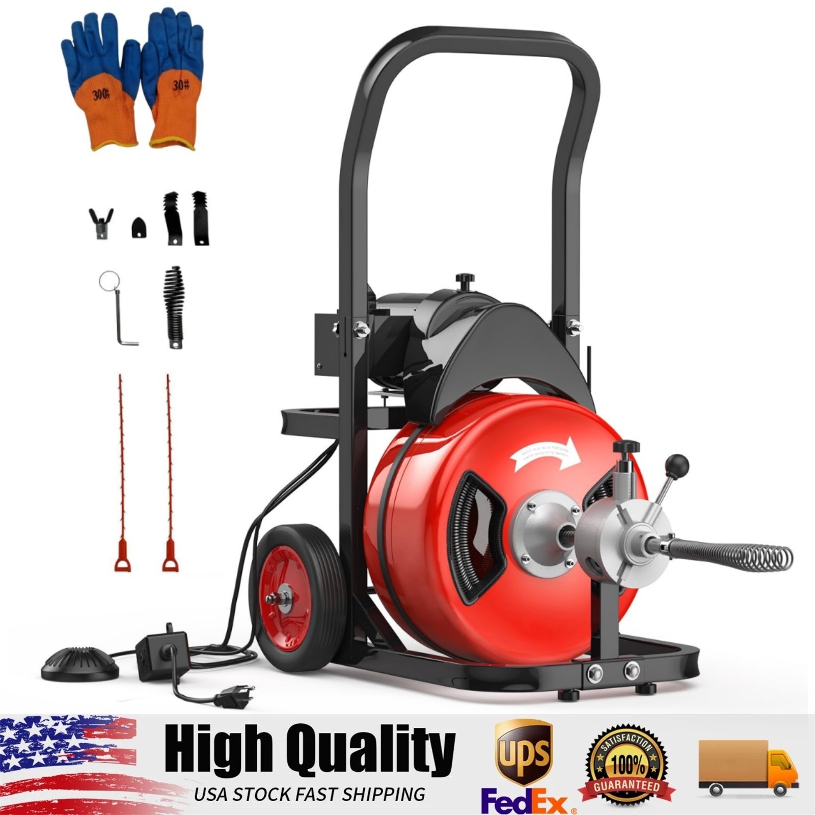 75FT 1/2 in Auto Feed Drain Cleaning Machine,Electric Drain Auger with 6 Cutter