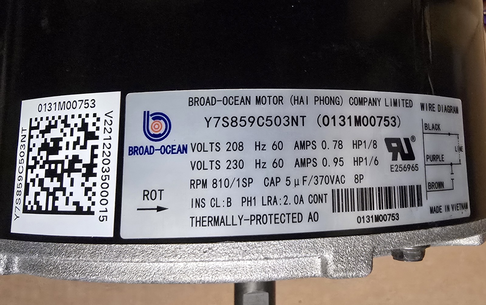 0131M00753 Goodman Broad Ocean OEM Replacement Condenser Fan Motor 1/6 HP