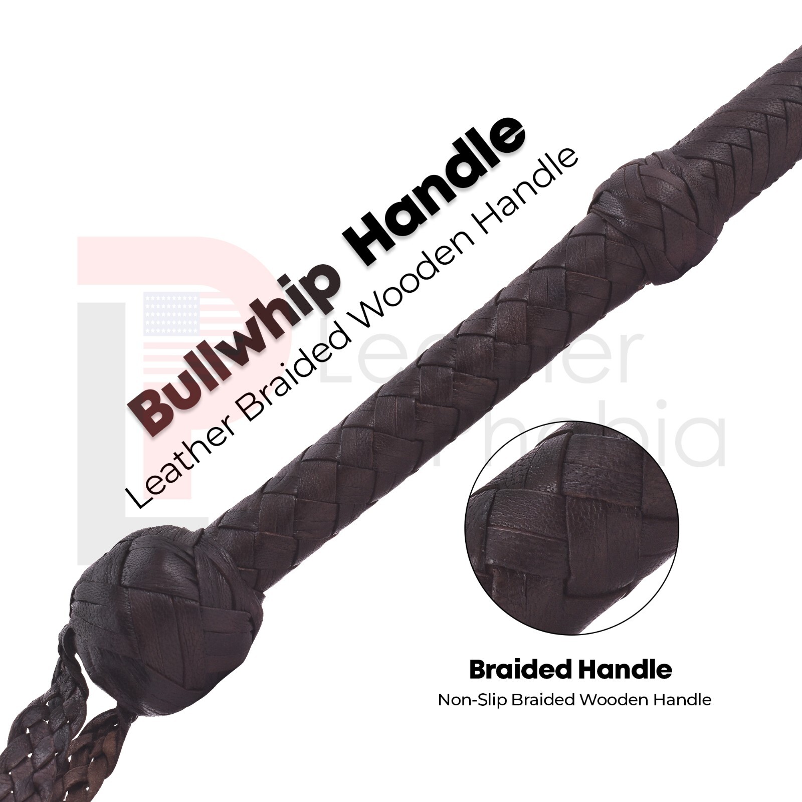 RealLeather Bullwhip 4–16 Foot 16-Plait Handmade Dark Brown Functional Bull whip