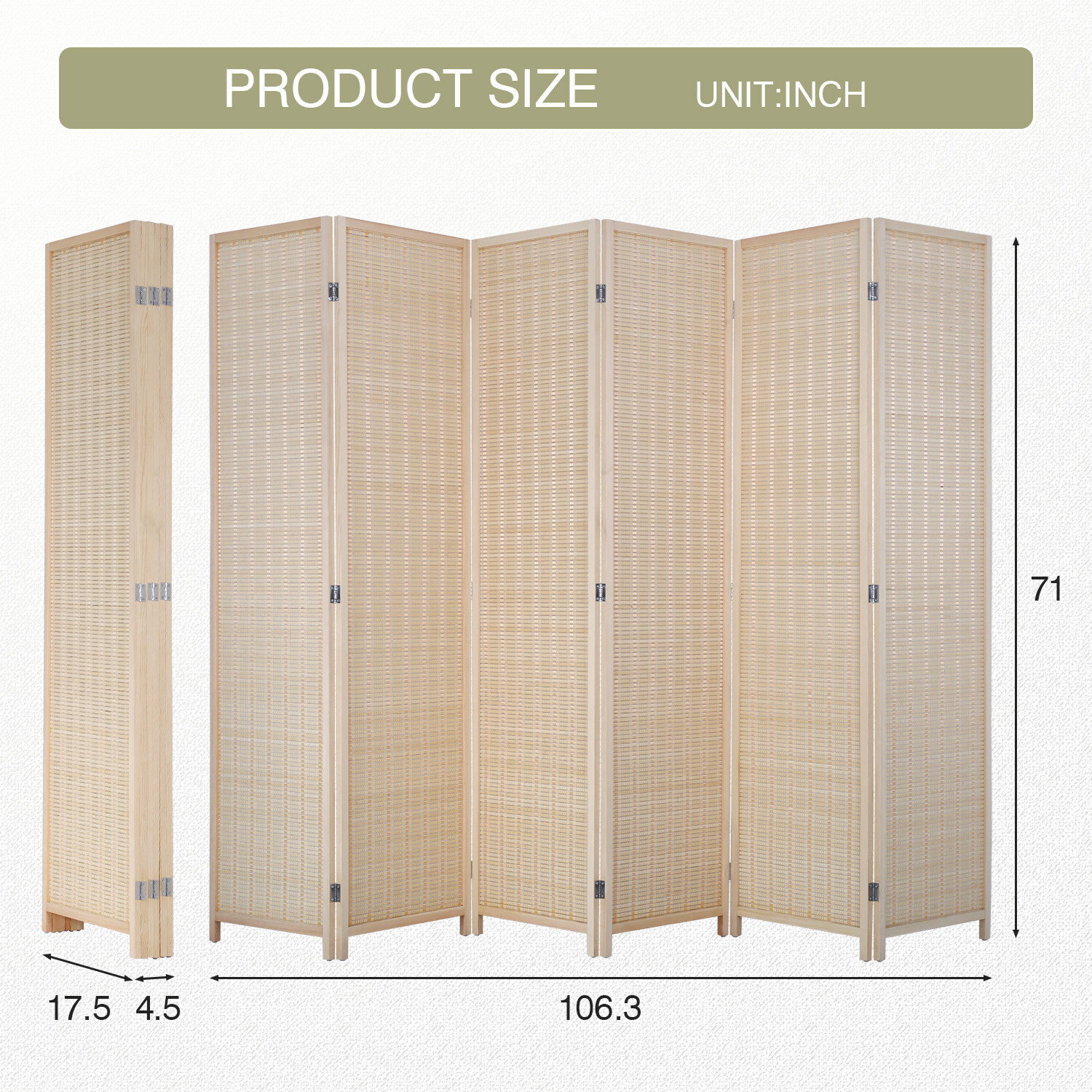 6 Panel Bamboo Room Divider, Folding Privacy Wall Divider Freestanding Partition