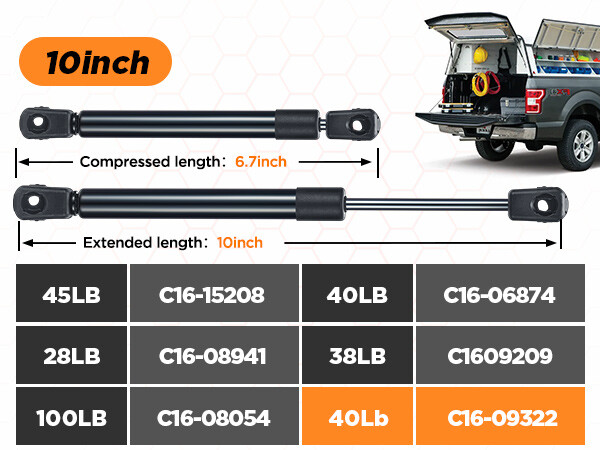 C16-09322 10 Inch Gas Struts/178N, Tool Box Shocks 10", Gas 10 inch 40lb