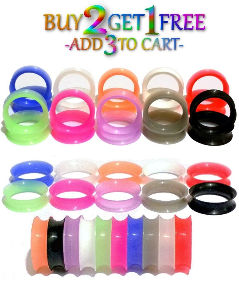 Pair 8g-1"  SILICONE EARSKIN TUNNELS Double Flare Gauges Ultra Thin Ear 1018