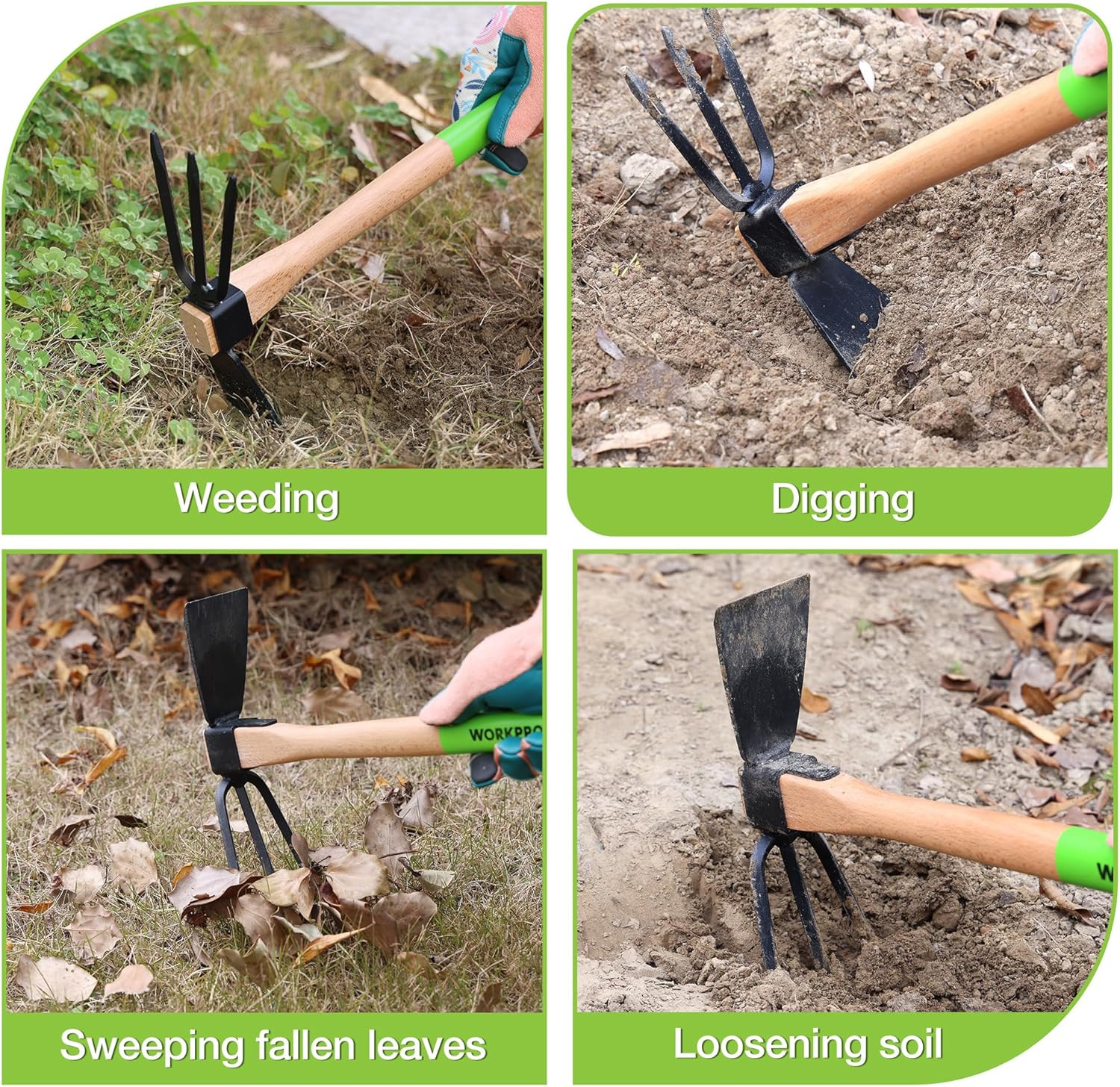 Hoe and Cultivator Garden Rake with 14" Wooden Handle, Sharp Hoe Blade & Sturdy