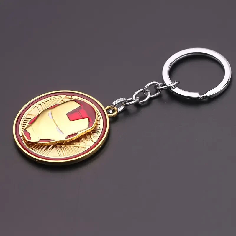 IRON MAN KEYCHAIN Golden Marvel Superhero (Spinning Head) Gift Key Chain/Keyring
