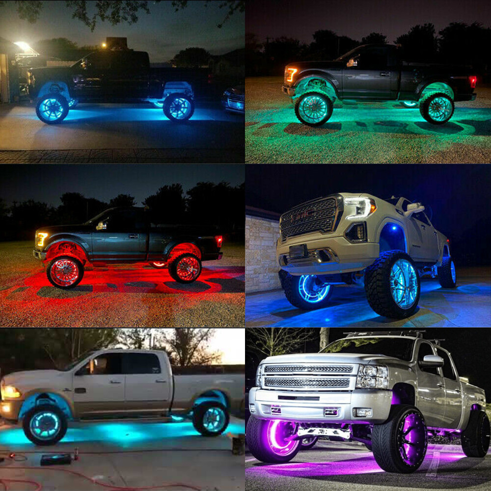 17.5" RGB & Chasing Flow Single Row LED Wheel Ring Rim Lights For Truck Car set