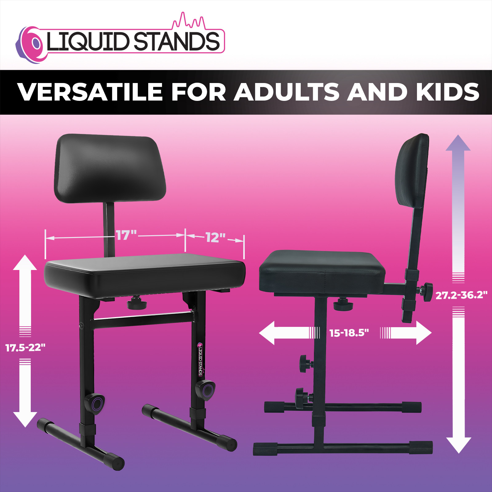 Open-Box Liquid Stands Adjustable Piano Bench w/ Black PU Leather Cushion & Bac