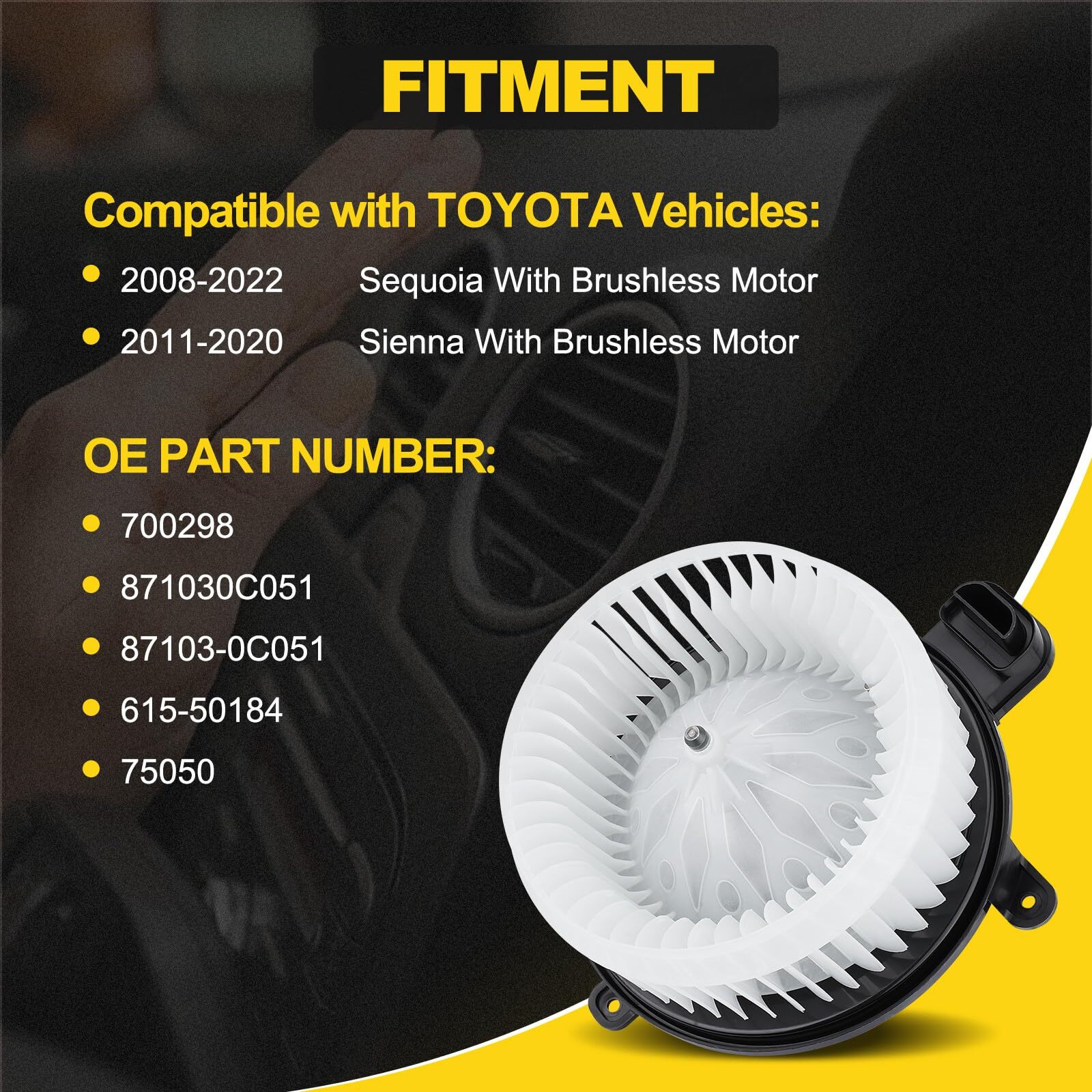 HVAC Heater Blower Motor w/Brushless Motor for Toyota Sienna Sequoia 2008-2022