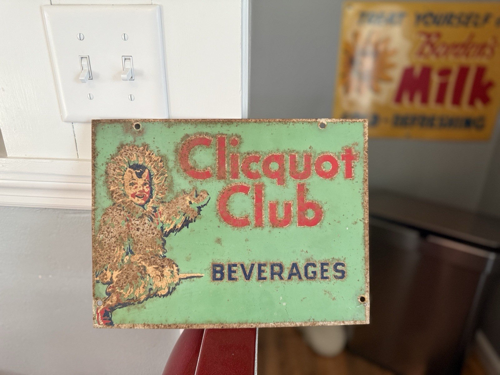 Clicquot Club Soda Double-Sided Bottle Rack Advertising Sign