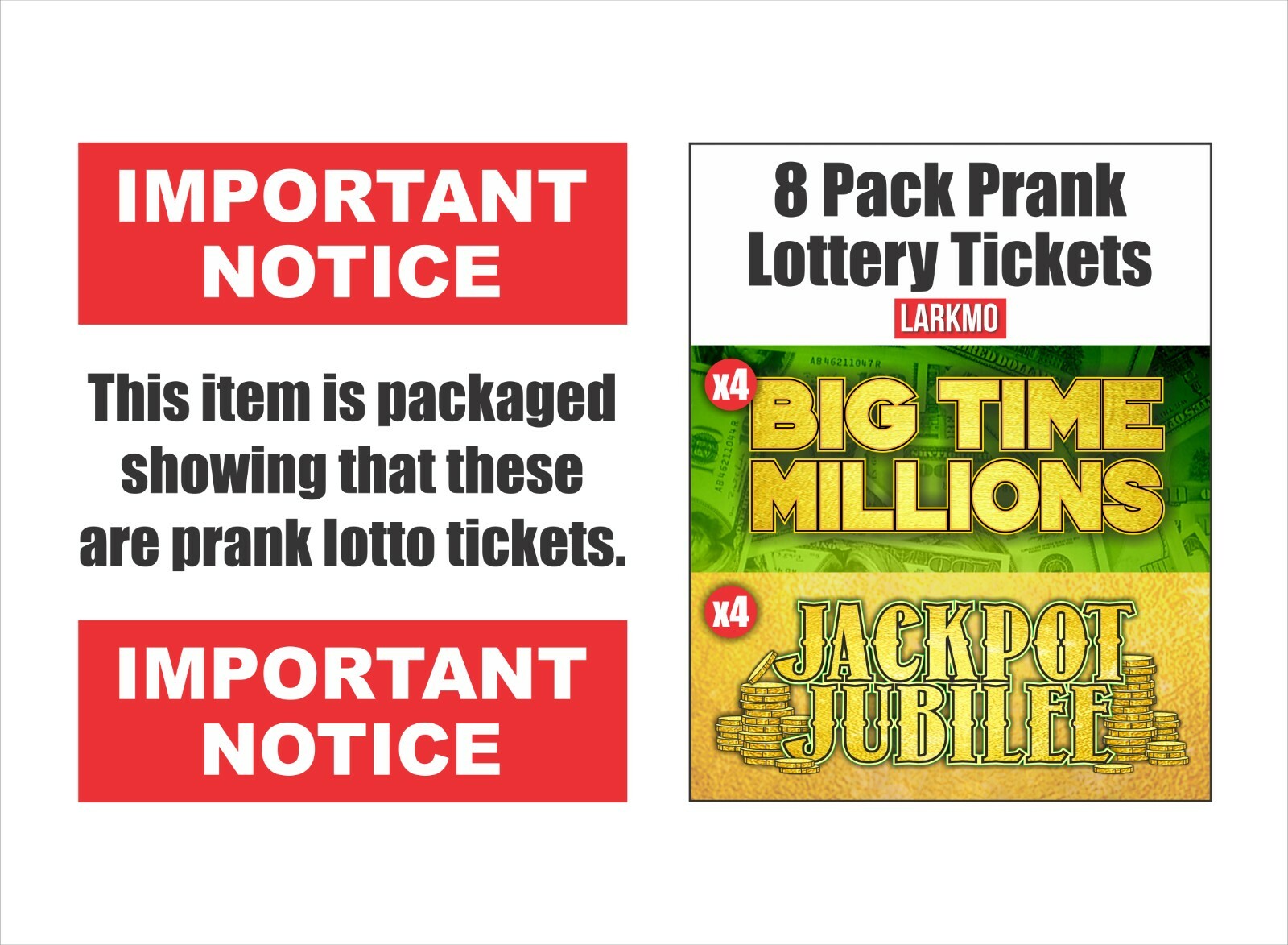 Prank Gag Fake Joke Lottery Tickets Lotto Scratch Off Cards 8 Tickets 4 of Each