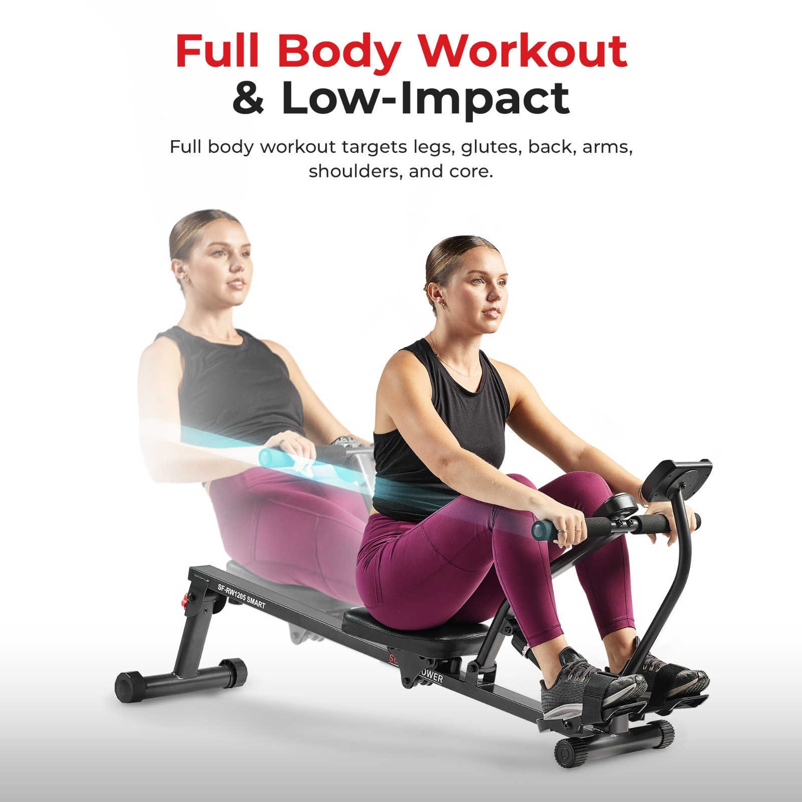 Sunny Health & Fitness Adjustable Rowing Machine Compact 12 Levels of Resistance