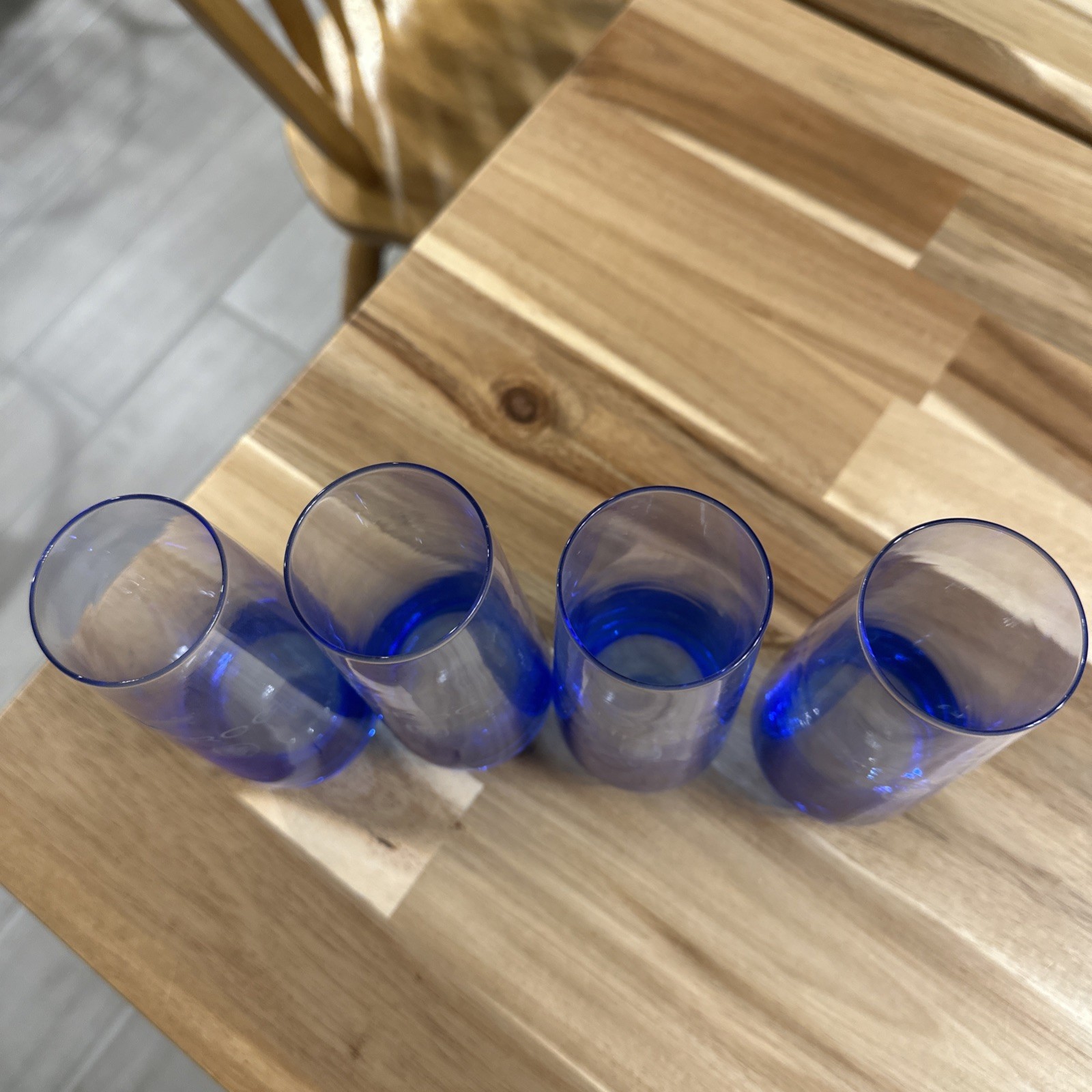 Ciroc Etched Blue Cocktail Stemless Flute Glasses Set of 4 Four Vodka Logo 6.25"